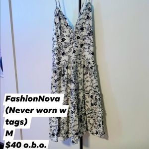 FashionNova black and white flora dress